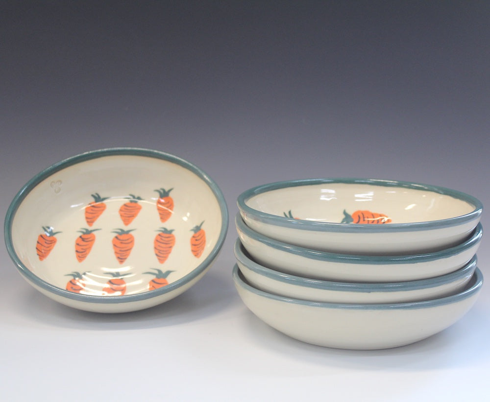 Wide Vegetable Bowls with Hand Painted Carrot Motif