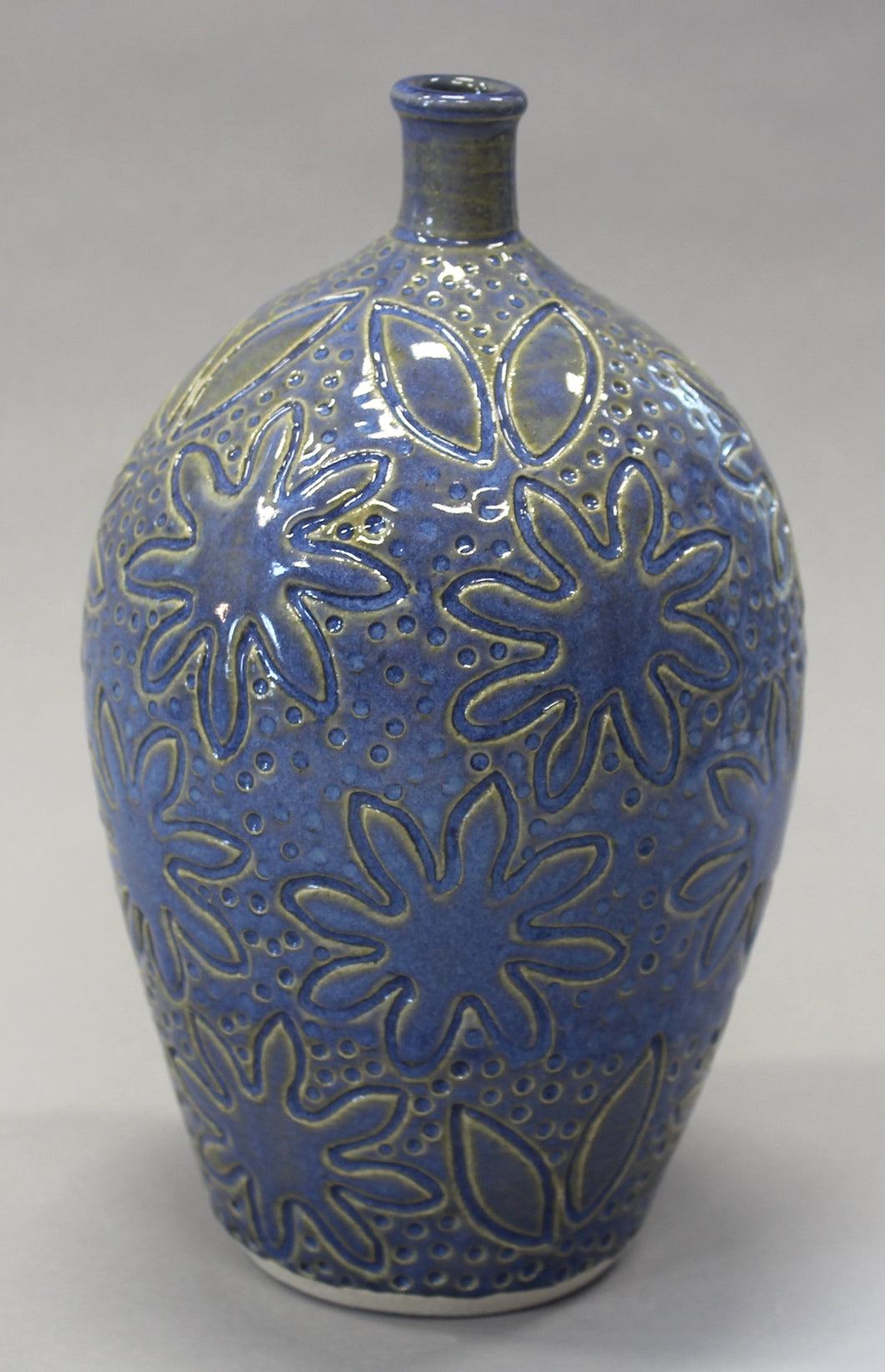 Carved Sky Blue Bottle Vase